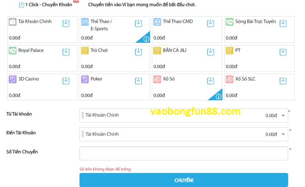 Rút tiền Fun88 chỉ trong vài phút đơn giản nhất 7 click vào mục rút tiền FUN88
