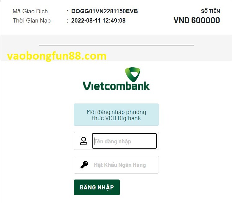 Chọn ngân hàng và nạp tiền FUN88